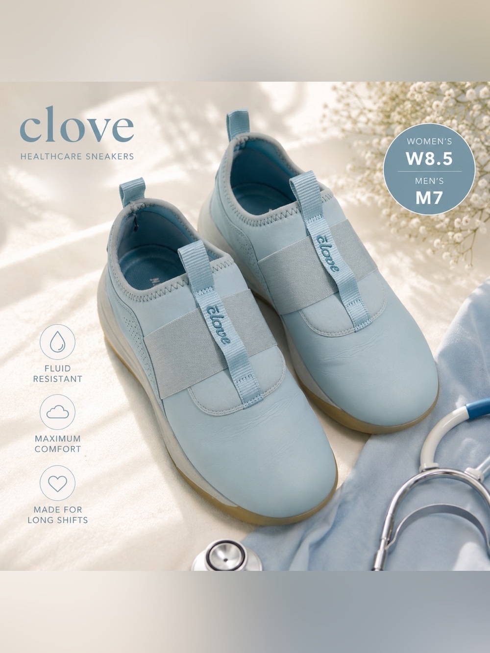 Clove Light Blue Healthcare Nursing Sneakers Slip-On Shoes Women’s 8.5 / Men’s 7